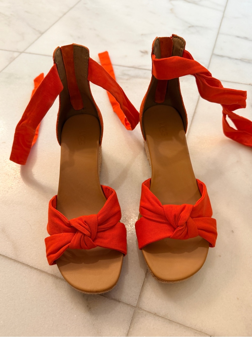 UGG red/orange Knot Front Ankle-Tie Platform Sandals